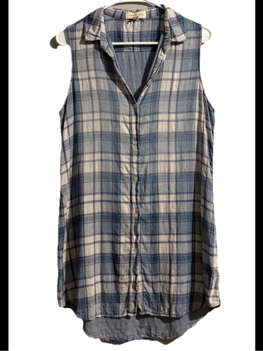 cloth & stone Blue and Cream Plaid Sleeveless Tunic